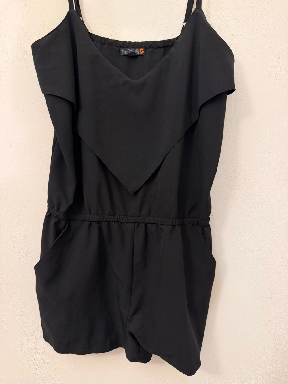 G by Guess Black Sleeveless V-Overlay Romper